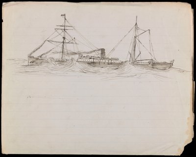 PAH1228; Szkice pancernika i dwóch innych okrętów Królewskiej Marynarki Wojennej (rysunek) autorstwa John Everett