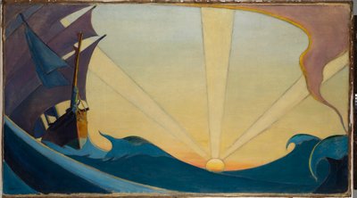 Cutty Sark o zachodzie słońca, początek XX wieku (olej na płótnie) autorstwa John Everett