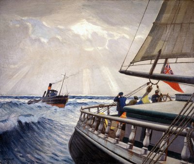 Statek "Iquique" podczas podróży między Londynem (Anglia) a Sydney (Australia) między grudniem a kwietniem 1899 r. oraz holownik "Warrior". autorstwa John Everett