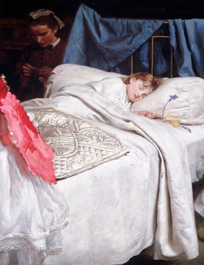 Śpiący. Około 1865 r. (olej na płótnie) autorstwa John Everett Millais