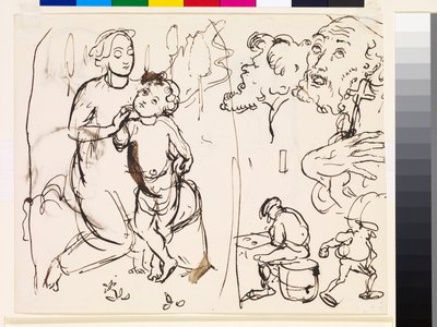 Arkusz studiów karykaturalnych stylu postrafaelowskiego, 1853 autorstwa John Everett Millais