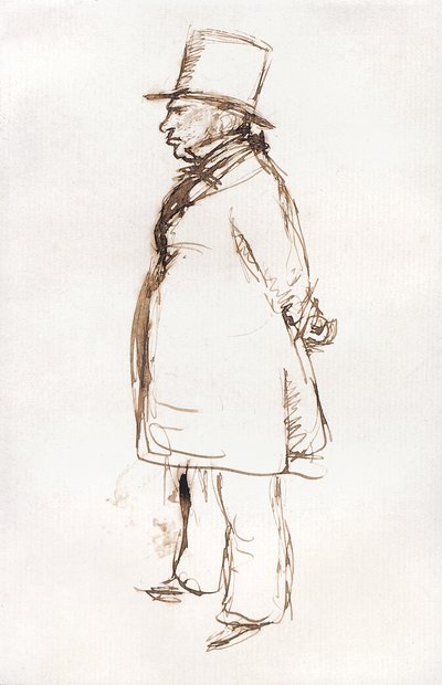 Turner w dniu lakierowania w Akademii Królewskiej (pióro i brązowy tusz na białym papierze) autorstwa John Everett Millais