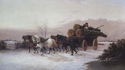 Wóz drzewny w śniegu autorstwa John F. Morris
