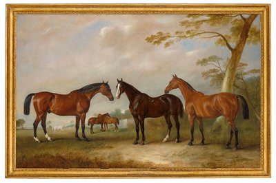 Intrepid, Conqueror i Bay Bolton z Silkman i Darnley poza krajobrazem autorstwa John Ferneley