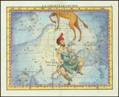 Mapa gwiazdozbiorów Camelopardal i Auriga oraz sąsiednich gwiazdozbiorów z 1776 r., z Atlas Celeste de Flamsteed Fortina autorstwa John Flamsteed