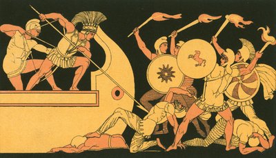 Ajax broni greckich statków przed Trojanami autorstwa John Flaxman