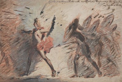 Apollo poprzedzający Hektora ze swoją egidą i rozpraszający Greków, wykłady Fuselego autorstwa John Flaxman