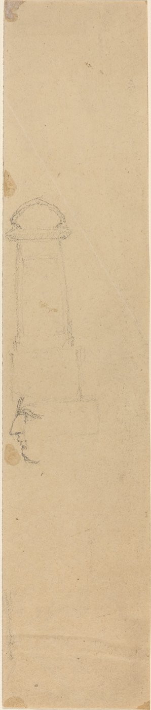 Twarz w profilu zwrócona w lewo i pomnik autorstwa John Flaxman