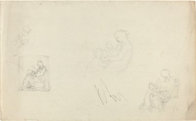 Cztery etiudy siedzącej kobiety z dziećmi u jej stóp (Szkice do pomnika Lady FitzHarris?) autorstwa John Flaxman
