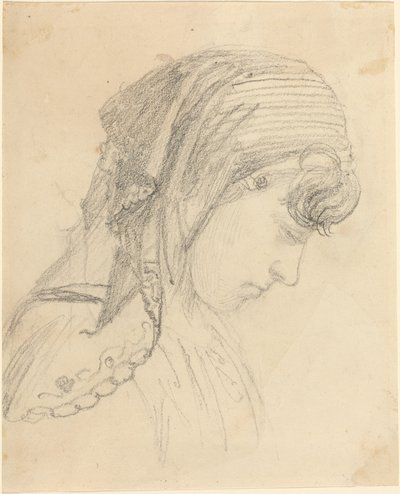 Głowa kobiety w szaliku, patrząca w dół autorstwa John Flaxman