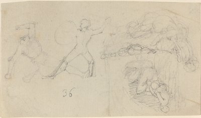 Arkusz szkiców, w tym walka dwóch wojowników autorstwa John Flaxman
