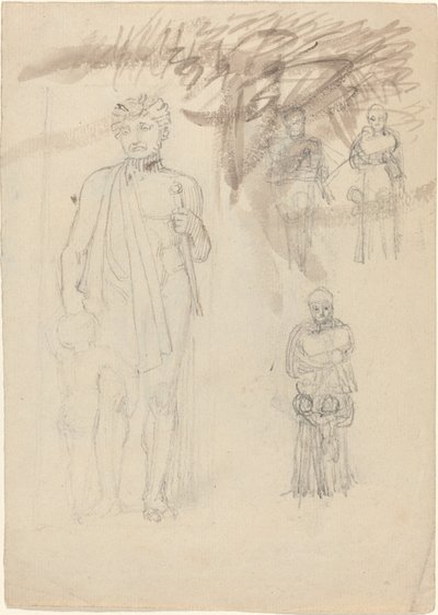 Arkusz studiów, w tym Wojownik z dzieckiem [recto i verso] autorstwa John Flaxman