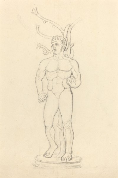 Posąg aktu męskiego przed drzewem autorstwa John Flaxman