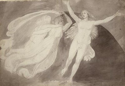 Wniebowstąpienie duszy (ołówek, długopis i tusz z szarym washem na papierze) autorstwa John Flaxman