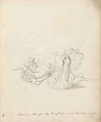 Tytanii. Nie dla twojego królestwa. - Fairies away, 1783 (pióro, tusz i pranie na papierze) autorstwa John Flaxman