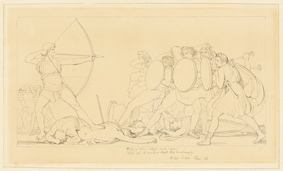 Odyseusz zabijający zalotników autorstwa John Flaxman