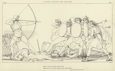 Odyseusz zabijający zalotników autorstwa John Flaxman