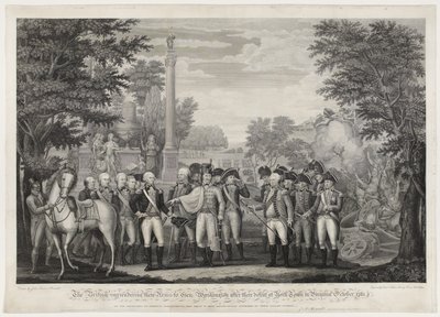 Brytyjczycy poddają broń Gen: Washington po klęsce pod York Town w Wirginii w październiku 1781 r. autorstwa John Francis (after) Renault