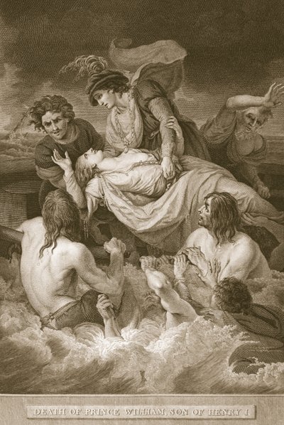 Princo Williamo, Henriko I sūnaus, mirtis, išgraviruota J. Stow, iliustracija iš Davido Hume