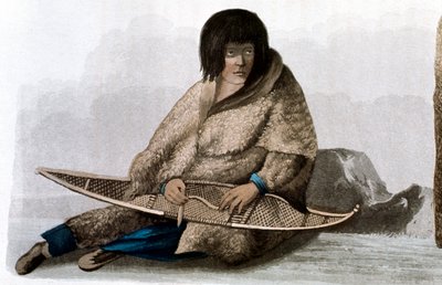 Miedziana Indianka naprawiająca śniegowce, 1823 autorstwa John Franklin
