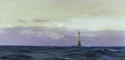 Latarnia morska Wolf Rock, skalista wyspa u wybrzeży Kornwalii (Anglia). Olej na płótnie autorstwa Johna Frasera () autorstwa John Fraser