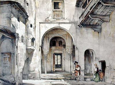 Wejście do meczetu, z „Szkiców i rysunków Alhambry”, grawerowane przez Williama Gauciego (fl.1825-54) autorstwa John Frederick (after) Lewis