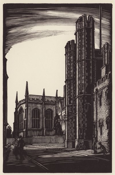 Cambridge: Brama św. Jana i wschodnia część kaplicy Trójcy Świętej (drzeworyt) autorstwa John Frederick Greenwood