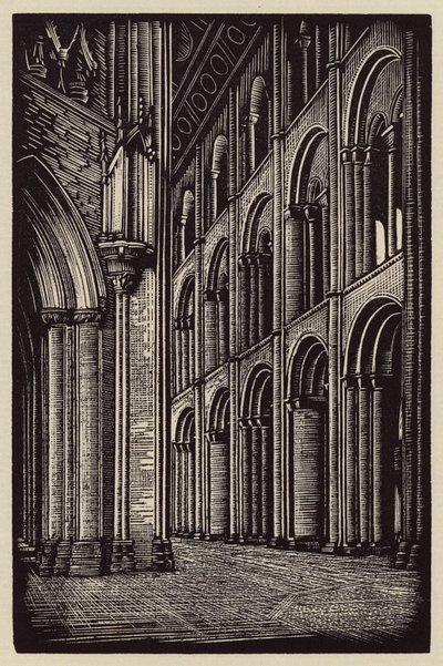 Katedra w Ely: Nawa patrząc na zachód (drzeworyt) autorstwa John Frederick Greenwood
