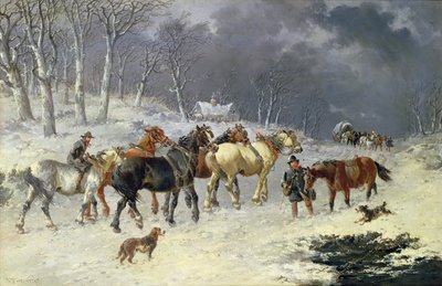 Konie na śniegu autorstwa John Frederick Herring Junior