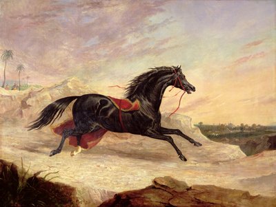 Arabowie ścigają luźnego arabskiego konia we wschodnim krajobrazie autorstwa John Frederick Herring Senior
