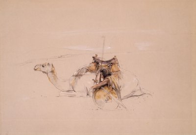 Bisharin Arab przy swoim wielbłądzie (ołówek i akwarela) autorstwa John Frederick Lewis
