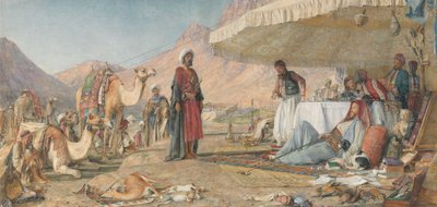 Frank Encampment na pustyni Góry Synaj. 1842 - Klasztor św. Katarzyny w oddali autorstwa John Frederick Lewis