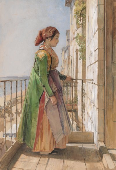 Grecka dziewczyna stojąca na balkonie autorstwa John Frederick Lewis