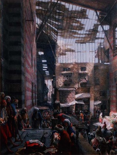 Widok ulicy i meczetu Ghooreyah, Kair autorstwa John Frederick Lewis