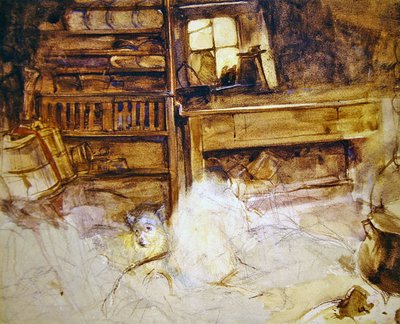 Terier w góralskiej chacie (ołówek & akwarela na papierze) autorstwa John Frederick Lewis