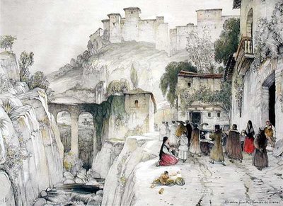 Część Alhambry z Alameda del Darro, ze „Szkiców i rysunków Alhambry” autorstwa John Frederick Lewis