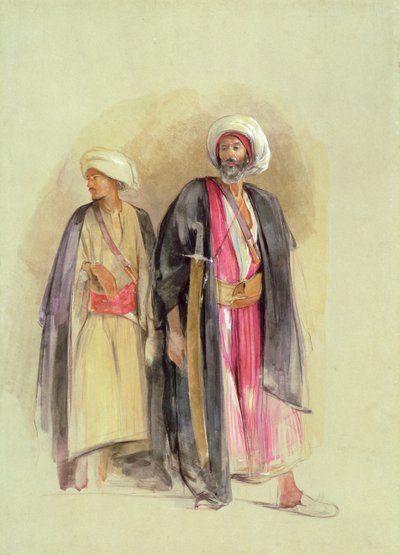 Szejk Husajn z Gebel Tor i jego syn, ok. 1842-43 (wc, gwasz, kreda i grafit na papierze) autorstwa John Frederick Lewis