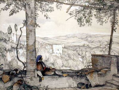 Sierra Nevada i część Alhambry, z Adarves, ze „Szkiców i rysunków Alhambry” autorstwa John Frederick Lewis