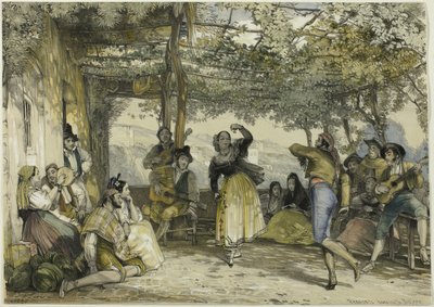 Hiszpańscy chłopi tańczą bolerko autorstwa John Frederick Lewis