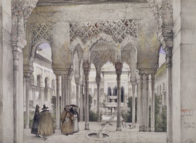 Dwór lwów (Patio de los Leones), ze „Szkiców i rysunków Alhambry”, rytego przez Williama Gauciego (fl.1825-54), 1834 autorstwa John Frederick Lewis