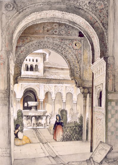 Fontanna Lwów, z Sali Abencerrajes, ze „Szkiców i rysunków Alhambry”, grawerowanych przez Williama Gauciego (fl.1825-54) autorstwa John Frederick Lewis