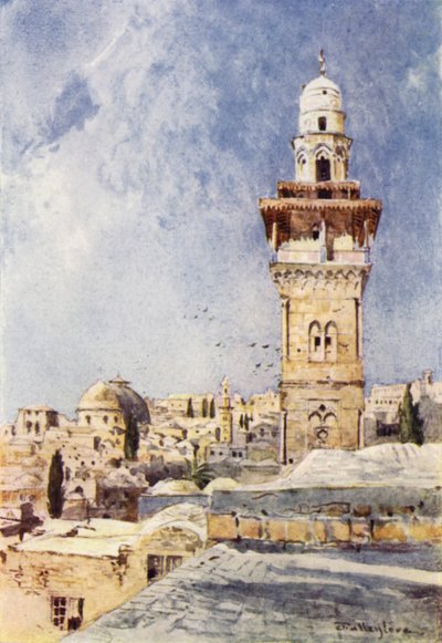 Minaret w północno-zachodnim rogu obszaru świątyni (kolor lito) autorstwa John Fulleylove