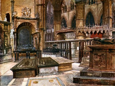 Hrabiowskie mosiądze i malownicze grobowce w kaplicy św. Edmunda (kolorowa litografia) autorstwa John Fulleylove