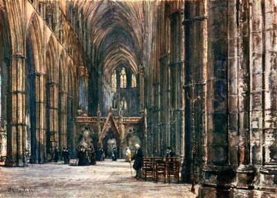 Wnętrze nawy, patrząc na wschód (kolorowa litografia) autorstwa John Fulleylove