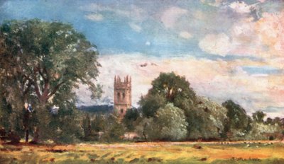 Wieża Magdalen College, od strony łąk (kolorowa litografia) autorstwa John Fulleylove