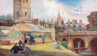 Magdalen College od strony ogrodu botanicznego (kolorowa litografia) autorstwa John Fulleylove