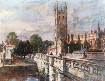 Wieża i most Magdalen (kolorowa litografia) autorstwa John Fulleylove