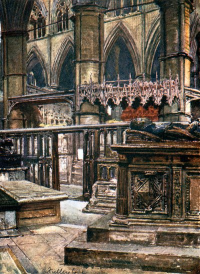 Kaplica św. Edmunda, przedstawiająca grób księżnej Suffolk, matki lady Jane Grey (kolorowa litografia) autorstwa John Fulleylove