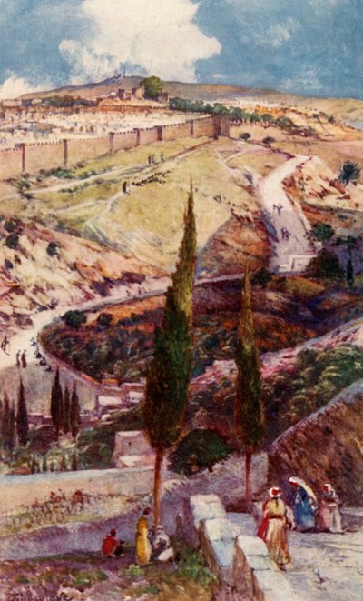 Północno-wschodni kraniec Jerozolimy i Mispa z Góry Oliwnej, 1902. autorstwa John Fulleylove