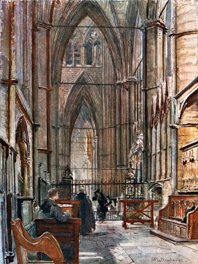 Południowe ambulatorium, patrząc na zachód w dół południowej nawy chóru (kolorowa litografia) autorstwa John Fulleylove